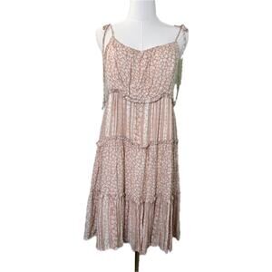 ILLA ILLA Floral/Striped Babydoll Spaghetti Strap Ruffled Seams Sun Dress, Large